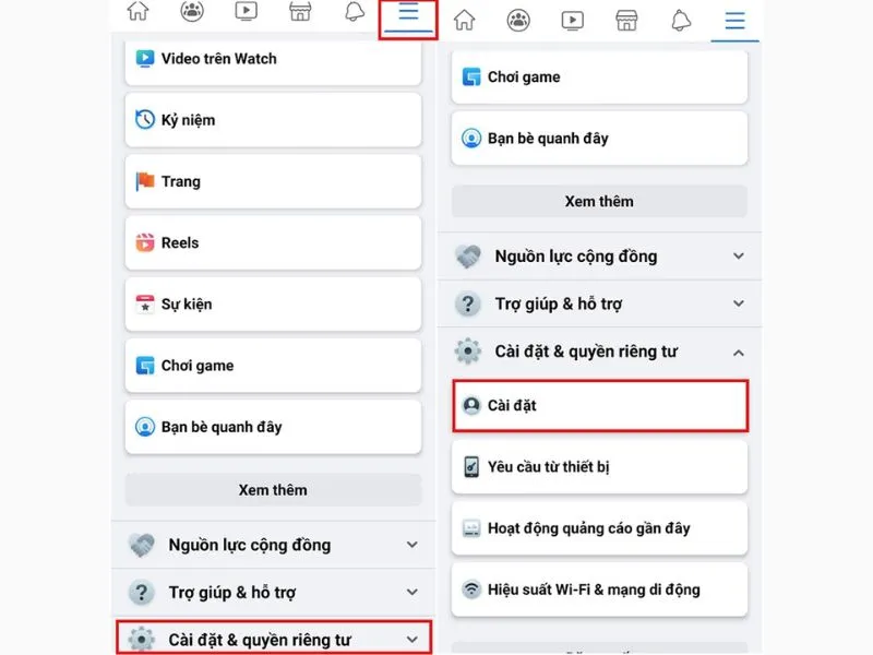 Cài đặt và quyền riêng tư