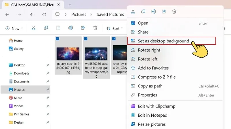 Cài nhiều hình nền máy tính trên Win 11 bằng cách chọn nhiều ảnh