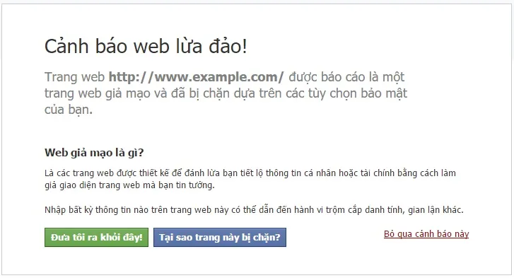 Cảnh báo trang web giả mạo Facebook (giao diện sáng - phong cách Facebook)