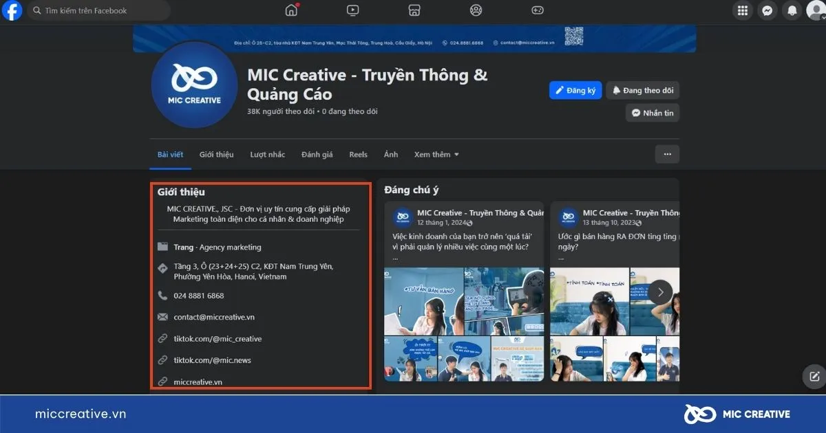 Cập nhật đầy đủ thông tin Giới thiệu và liên hệ cho Fanpage chuyên nghiệp