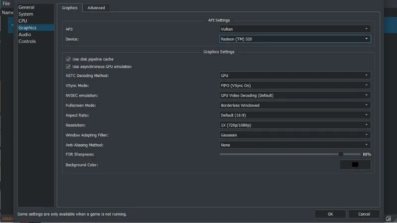 Cấu hình Graphics trên Yuzu cho Card đồ họa AMD