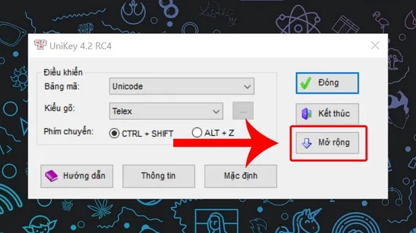 Cấu hình kiểu gõ Telex trong cửa sổ điều khiển của phần mềm Unikey