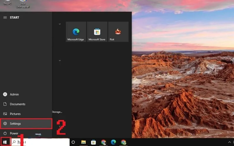 Cấu hình VPN thủ công trên Windows 10: Mở phần Settings
