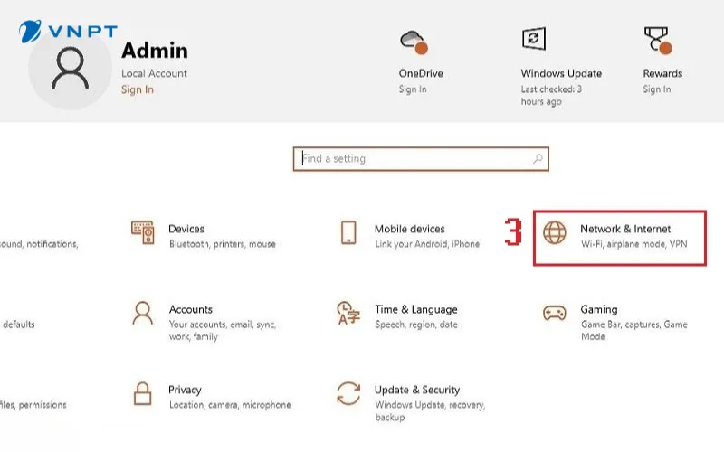 Cấu hình VPN thủ công trên Windows 10: Truy cập mục Network & Internet