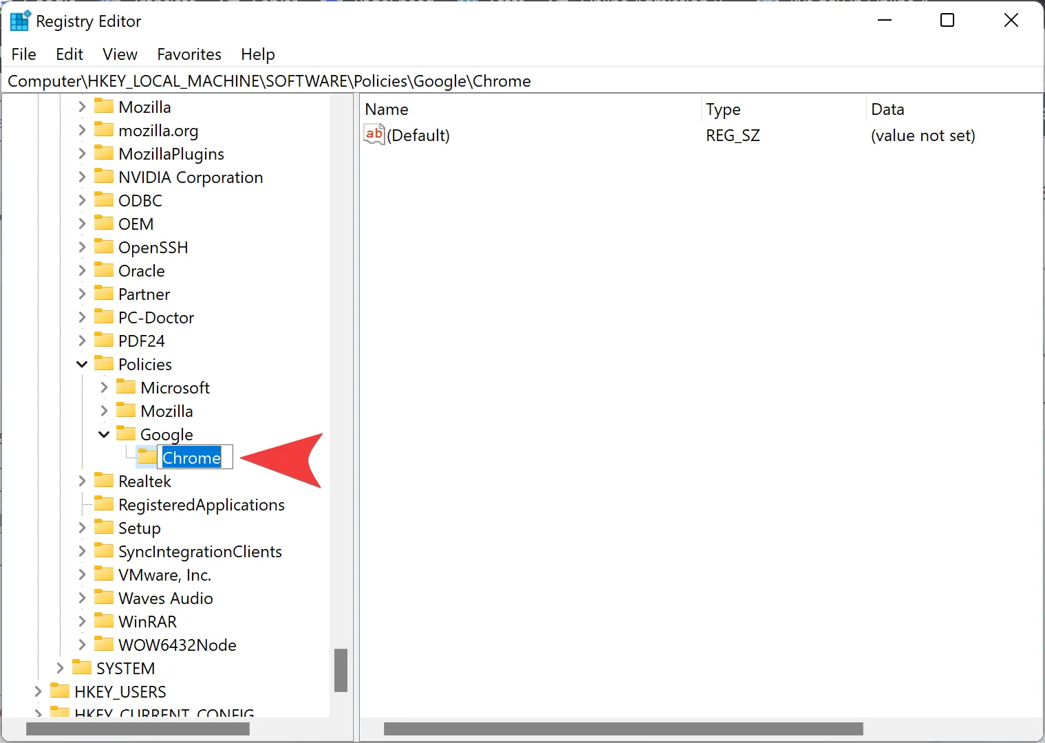 Cấu trúc Google và Chrome keys trong Registry Editor