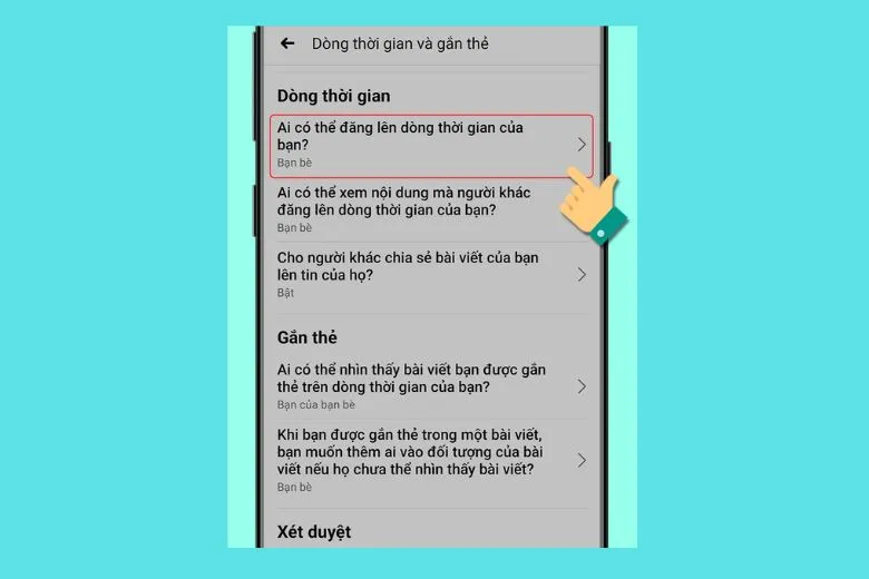 Chạm vào mục Ai có thể đăng lên dòng thời gian của bạn?