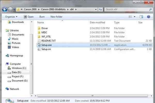 Chạy file cài đặt Canon 2900 (Setup.exe)