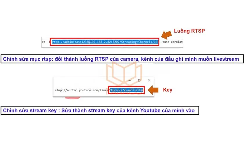 Chỉnh sửa file batch, thay đổi luồng RTSP và Key Stream YouTube