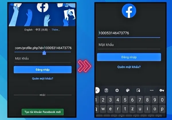 Chỉnh sửa liên kết Facebook đã sao chép để trích xuất chuỗi ID tài khoản