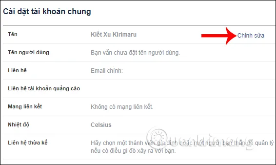Chỉnh sửa tên Facebook