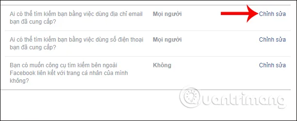 Chỉnh sửa tùy chọn Ai có thể tìm kiếm bạn bằng email