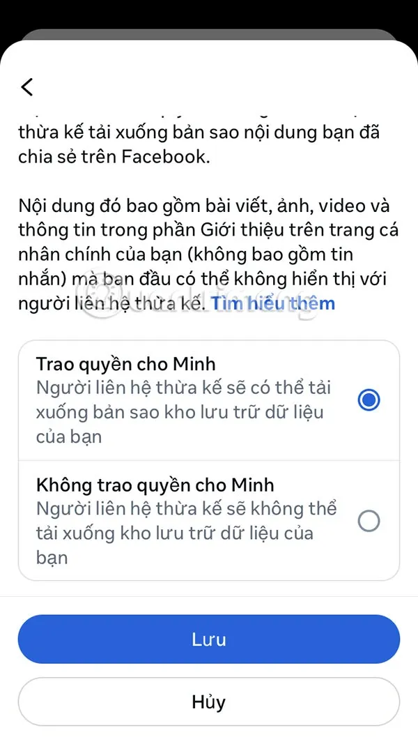 Chỉnh sửa tùy chọn tải bản sao dữ liệu Facebook