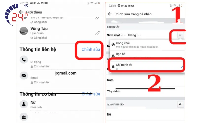 Chỉnh sửa và thiết lập Chế độ Chỉ mình tôi cho thông tin cơ bản