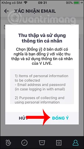 Cho phép V LIVE truy cập thông tin cá nhân để hoàn tất cài đặt hồ sơ và đảm bảo tính năng download video V LIVE hoạt động ổn định