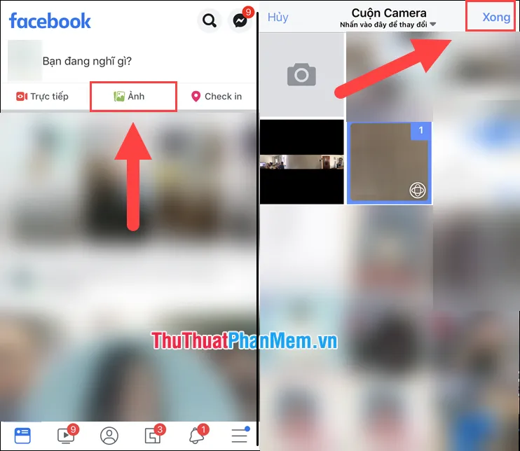 Chọn ảnh 360 độ trên ứng dụng Facebook di động với biểu tượng quả địa cầu