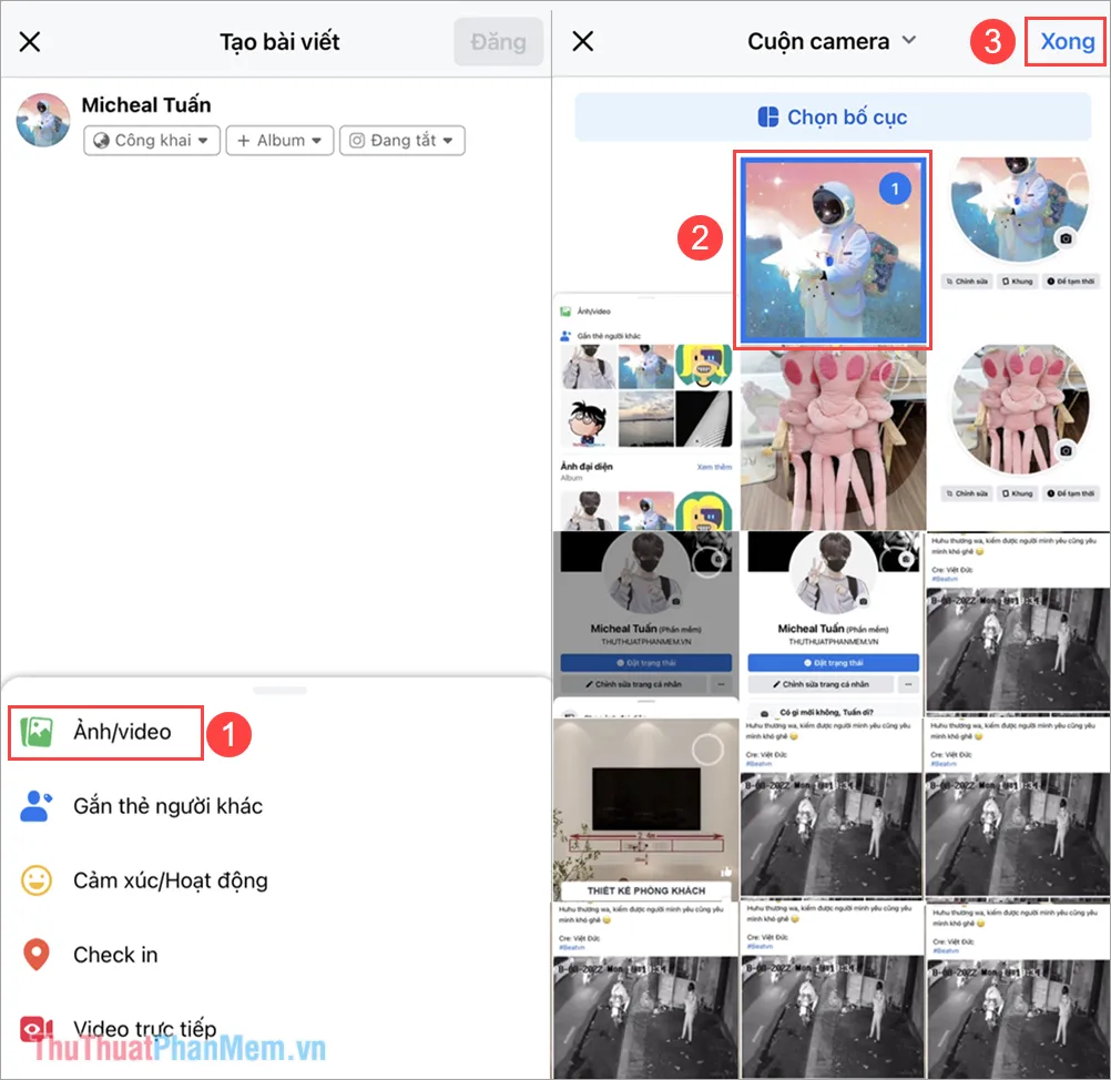 Chọn ảnh cần đăng làm đại diện rồi nhấn Xong