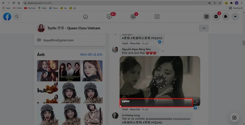 Chọn ảnh Gif bất kỳ và nhấn vào thanh Giphy bên dưới ảnh Gif để mở trang gốc