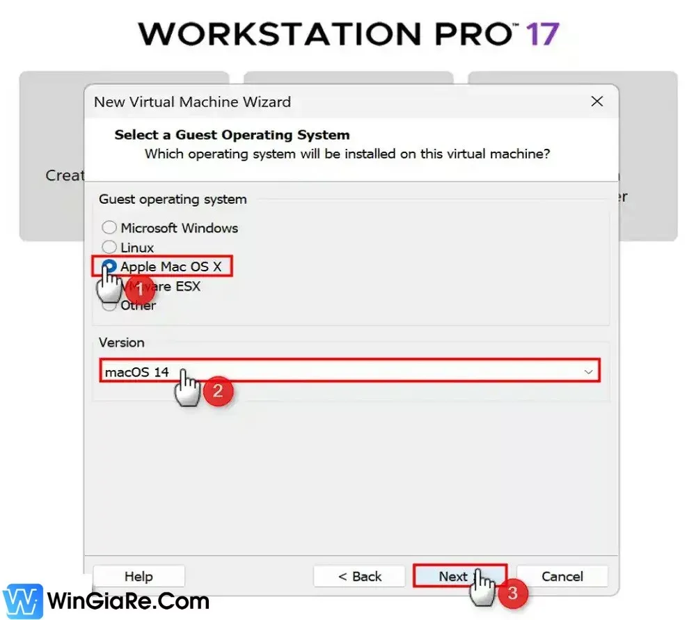 Chọn Apple Mac OS X và phiên bản macOS 14 sau khi chạy Unlocker