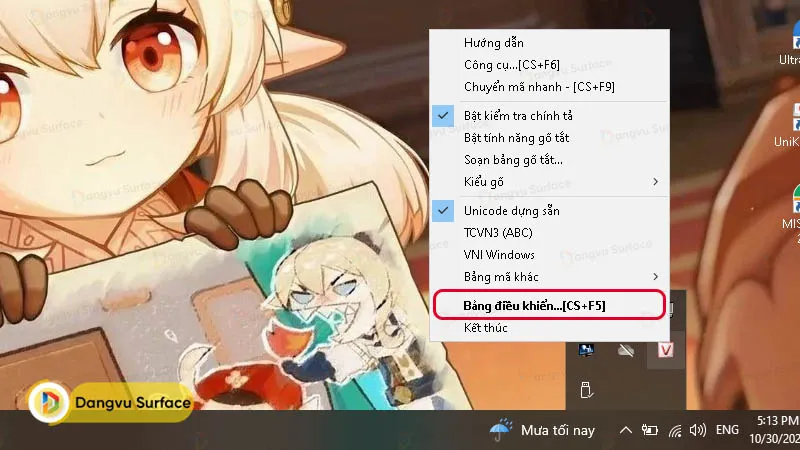 Chọn Bảng điều khiển Unikey để tùy chỉnh cách cài đặt phông chữ tiếng việt trên máy tính