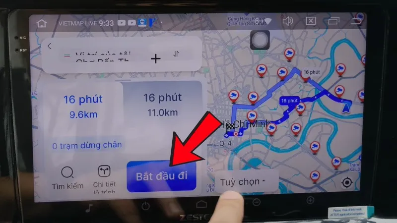 Chọn Bắt đầu đi để kích hoạt chế độ dẫn đường Vietmap Live