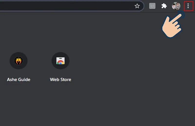 Chọn biểu tượng 3 dấu chấm dọc ở trên cùng phía bên phải của giao diện Google Chrome trên Desktop