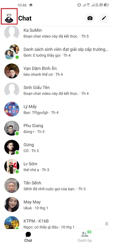 Chọn biểu tượng Avatar để bắt đầu thiết lập tên người dùng trong Messenger