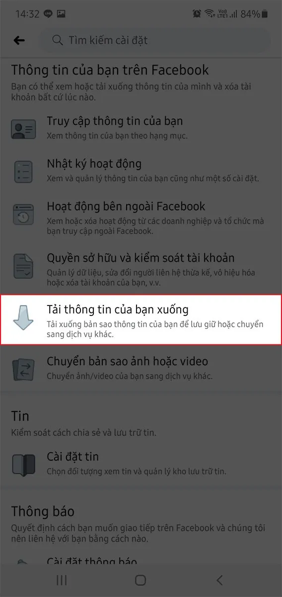 Chọn Bỏ chọn tất cả và chỉ chọn Tin nhắn