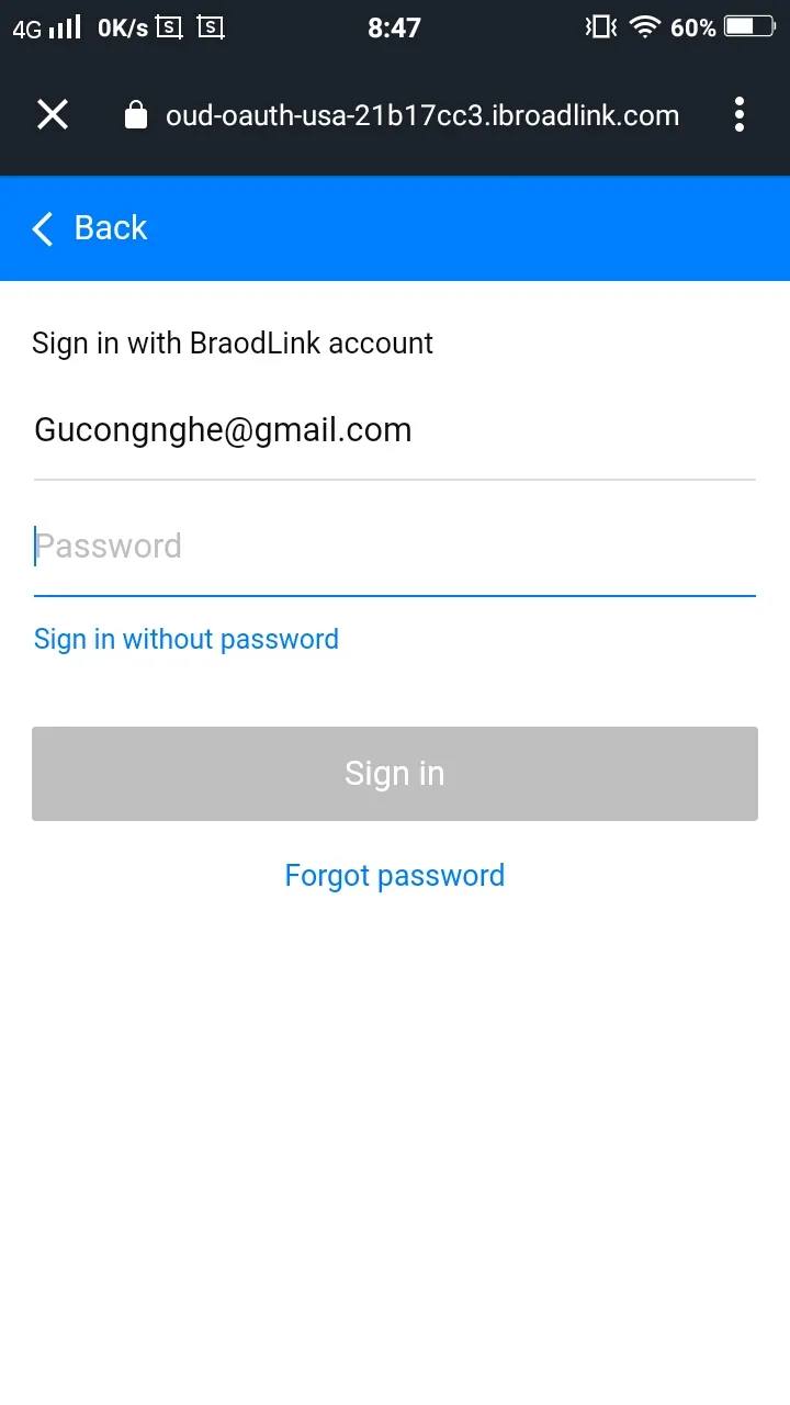 Chọn BroadLink Account để liên kết tài khoản