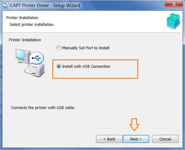 Chọn cài đặt bằng USB (Install with USB Connection)