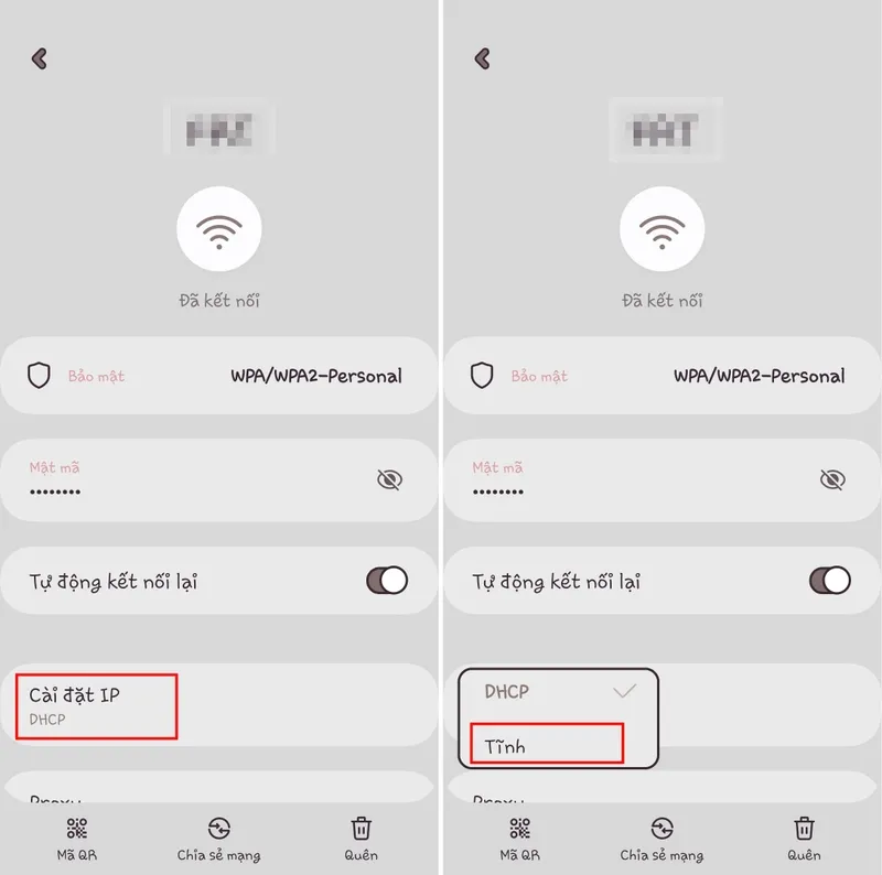 Chọn Cài đặt IP và chuyển sang chế độ Tĩnh trên Android