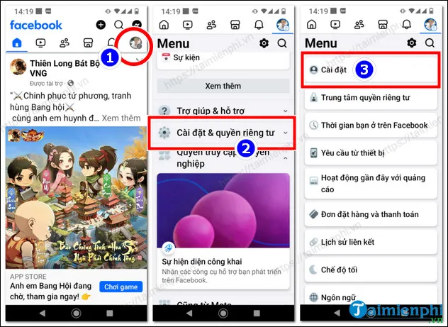 Chọn Cài Đặt & Quyền riêng tư, sau đó chọn Cài Đặt để vào Thông tin cá nhân