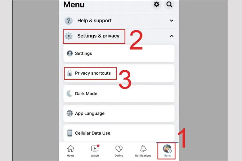 Chọn Cài đặt & Quyền riêng tư trong ứng dụng Facebook trên iPhone để tìm cách biết ai vào tường mình