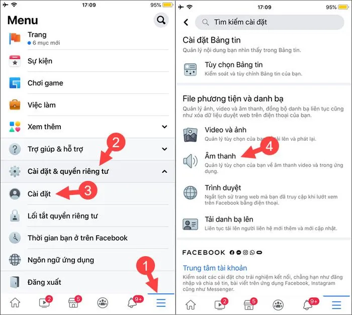 Chọn Cài đặt, sau đó tìm mục Âm thanh trong ứng dụng di động