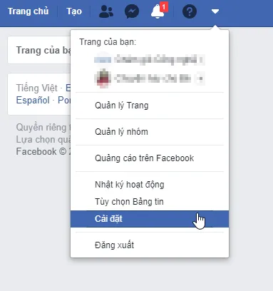 Chọn Cài đặt (Settings) từ menu chính của Facebook