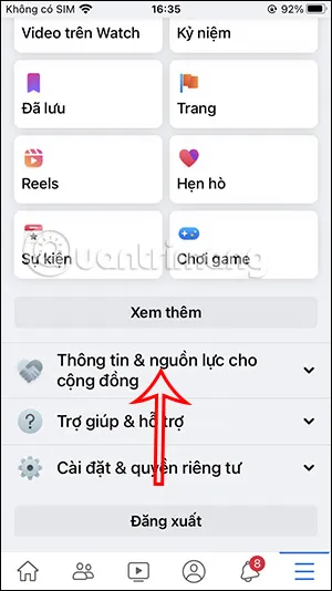 Chọn Cài đặt và Quyền riêng tư trong ứng dụng Facebook