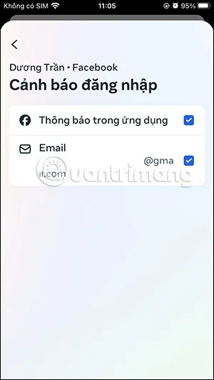 Chọn cảnh báo đăng nhập Facebook