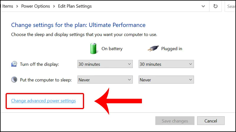 Chọn Change advanced power settings để vào cài đặt năng lượng nâng cao