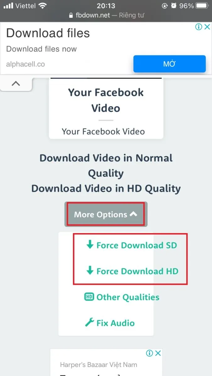 Chọn chất lượng video (SD hoặc HD) trước khi tải xuống
