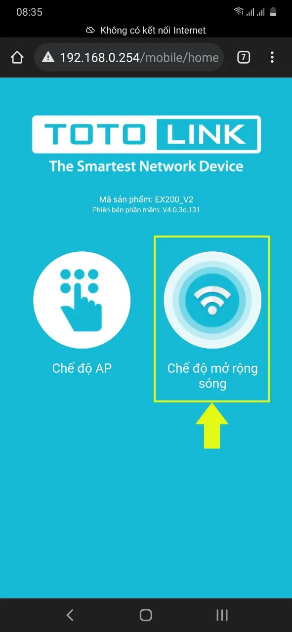 Chọn Chế độ mở rộng sóng khi cấu hình bộ kích sóng wifi totolink