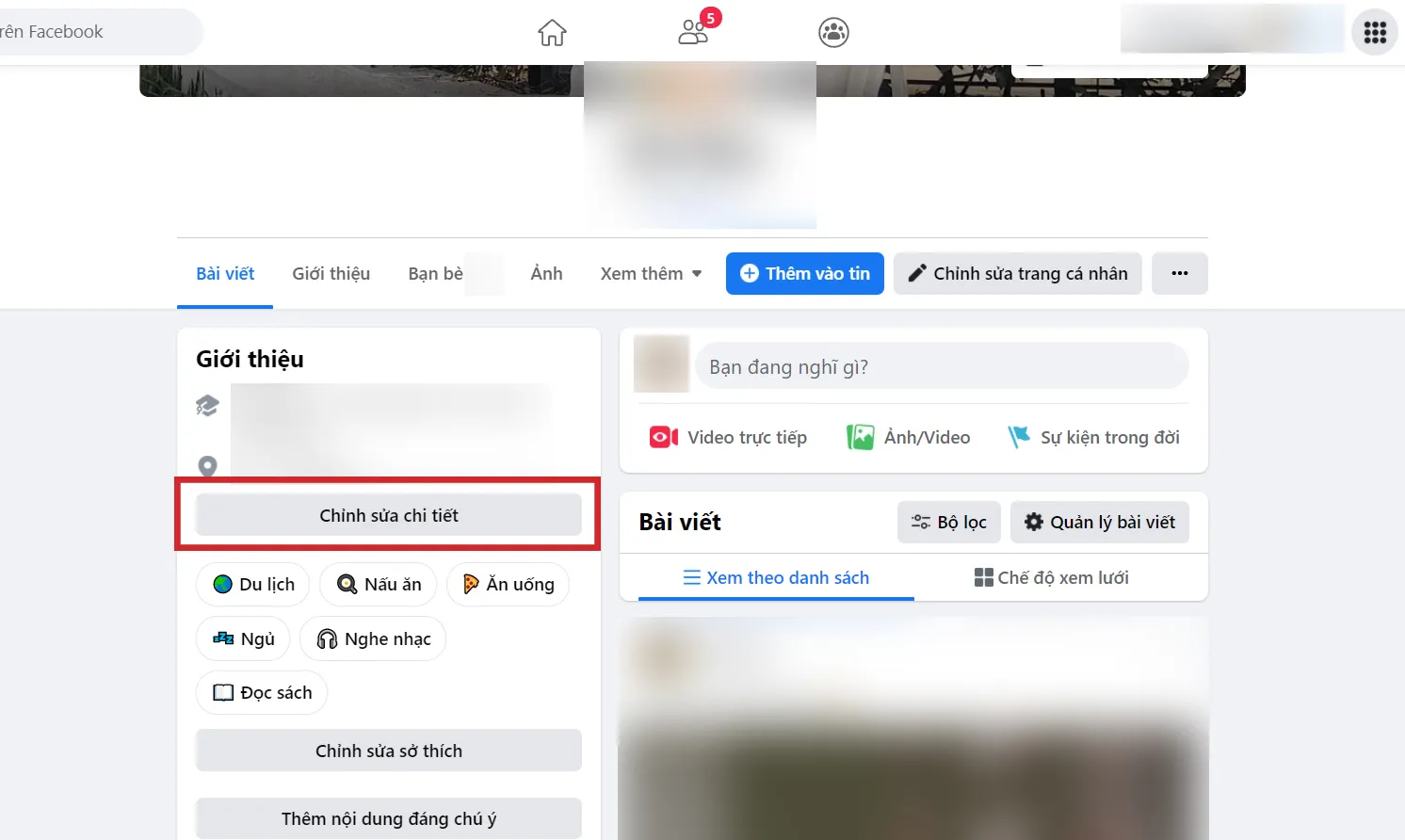 Chọn Chỉnh sửa chi tiết trên trang cá nhân máy tính