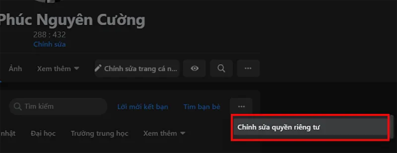 Chọn Chỉnh sửa quyền riêng tư danh sách bạn bè Facebook trên máy tính