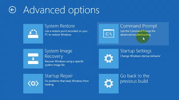Chọn Command Prompt từ Advanced options