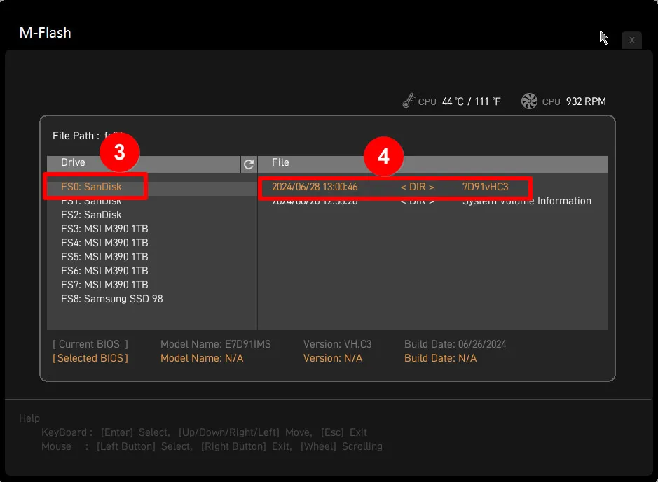 Chọn công cụ cập nhật BIOS và thư mục tệp BIOS