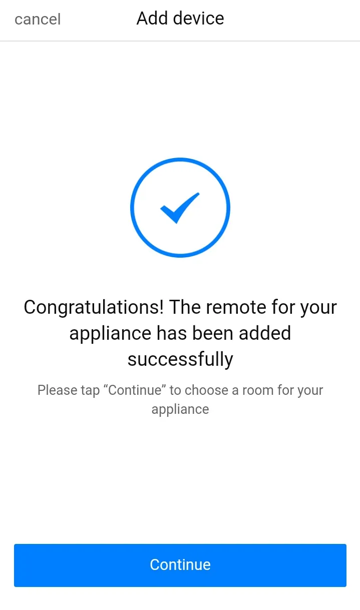 Chọn Continue và đặt tên cho thiết bị điều hòa