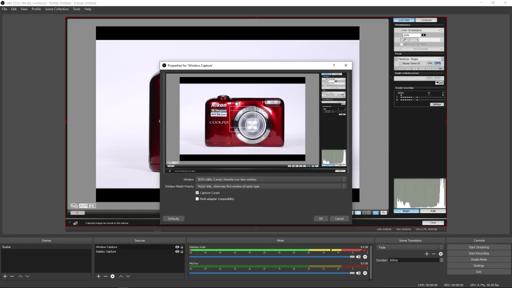 Chọn cửa sổ EOS Remote Live View trong OBS Studio