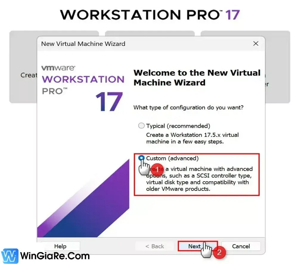 Chọn Custom Advanced để tạo máy ảo cài macOS trên VMware
