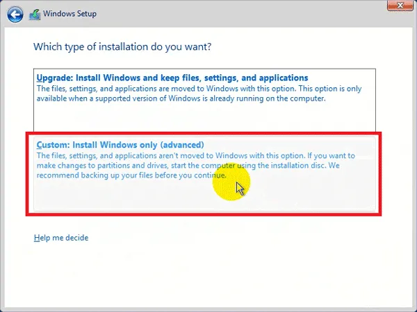 Chọn Custom: Install Windows only (advanced) để định dạng và cài đặt mới