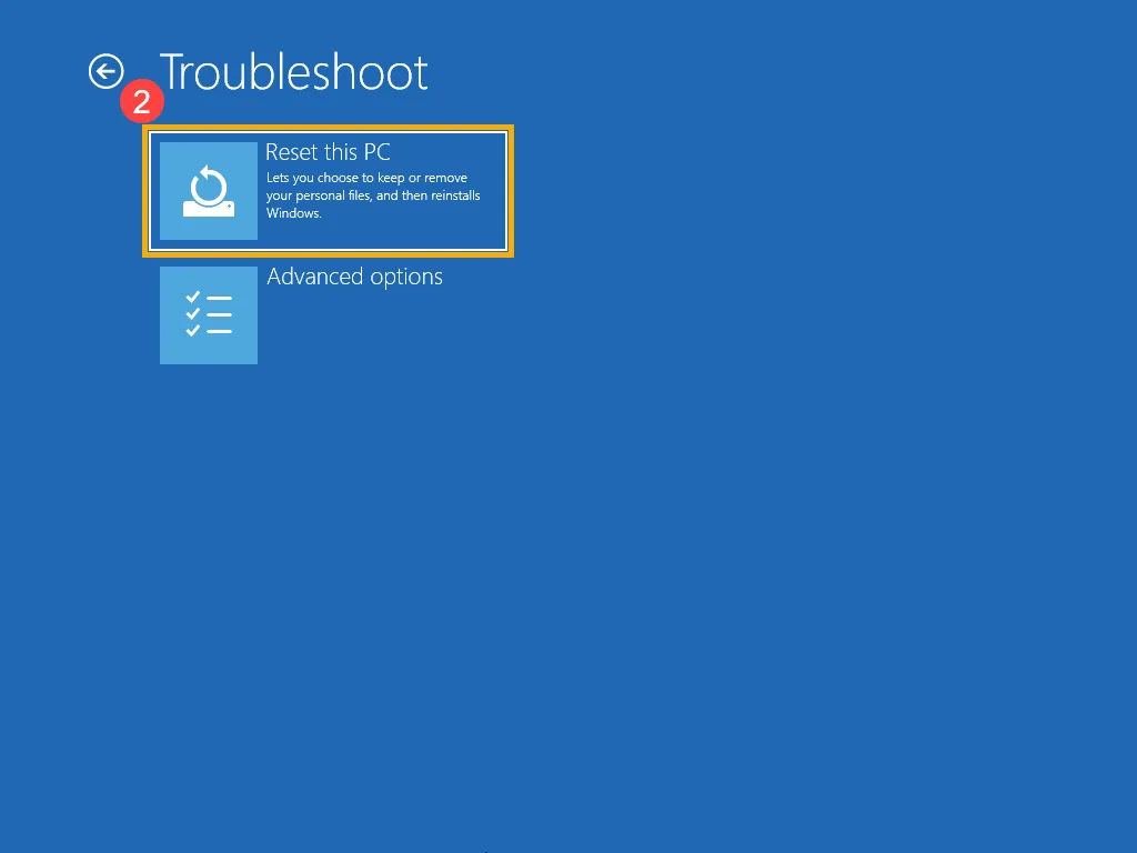 Chọn Đặt lại máy tính này trong giao diện WinRE