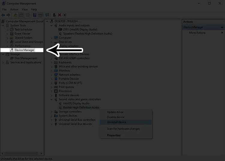 Chọn Device Manager trong cửa sổ Computer Management