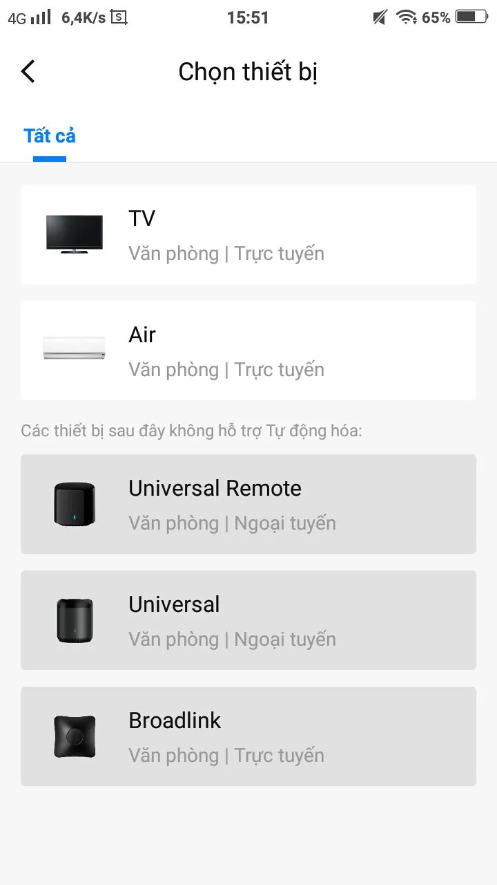 Chọn Điều khiển một số thiết bị để thiết lập tự động hóa điều hòa